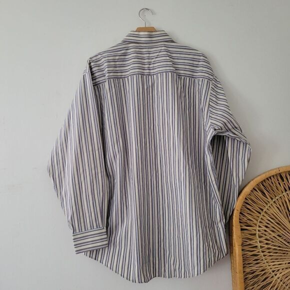 Kenneth Cole New York Button Down Shirt Striped Blue Brown 16.5 - Picture 4 of 6
